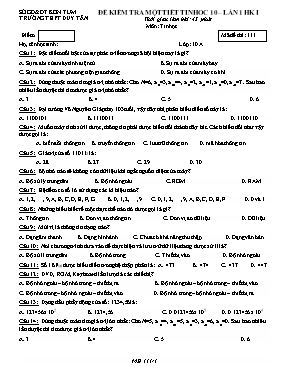 Đề kiểm tra một tiết Tin học lớp 10 - Mã đề 111 - Trường THPT Duy Tân